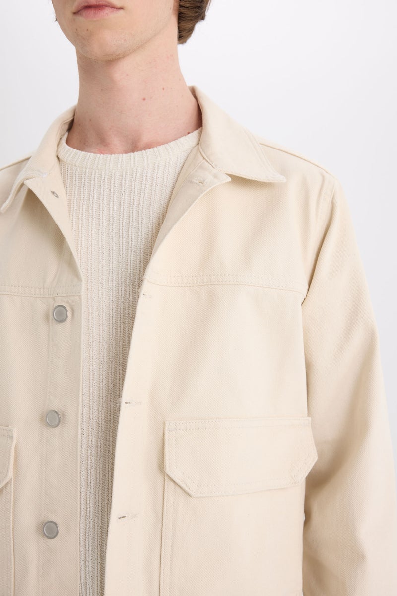 DeFacto Beige Man Slim Fit Buttoned Pocket Denim Jacket Casual - Image 5